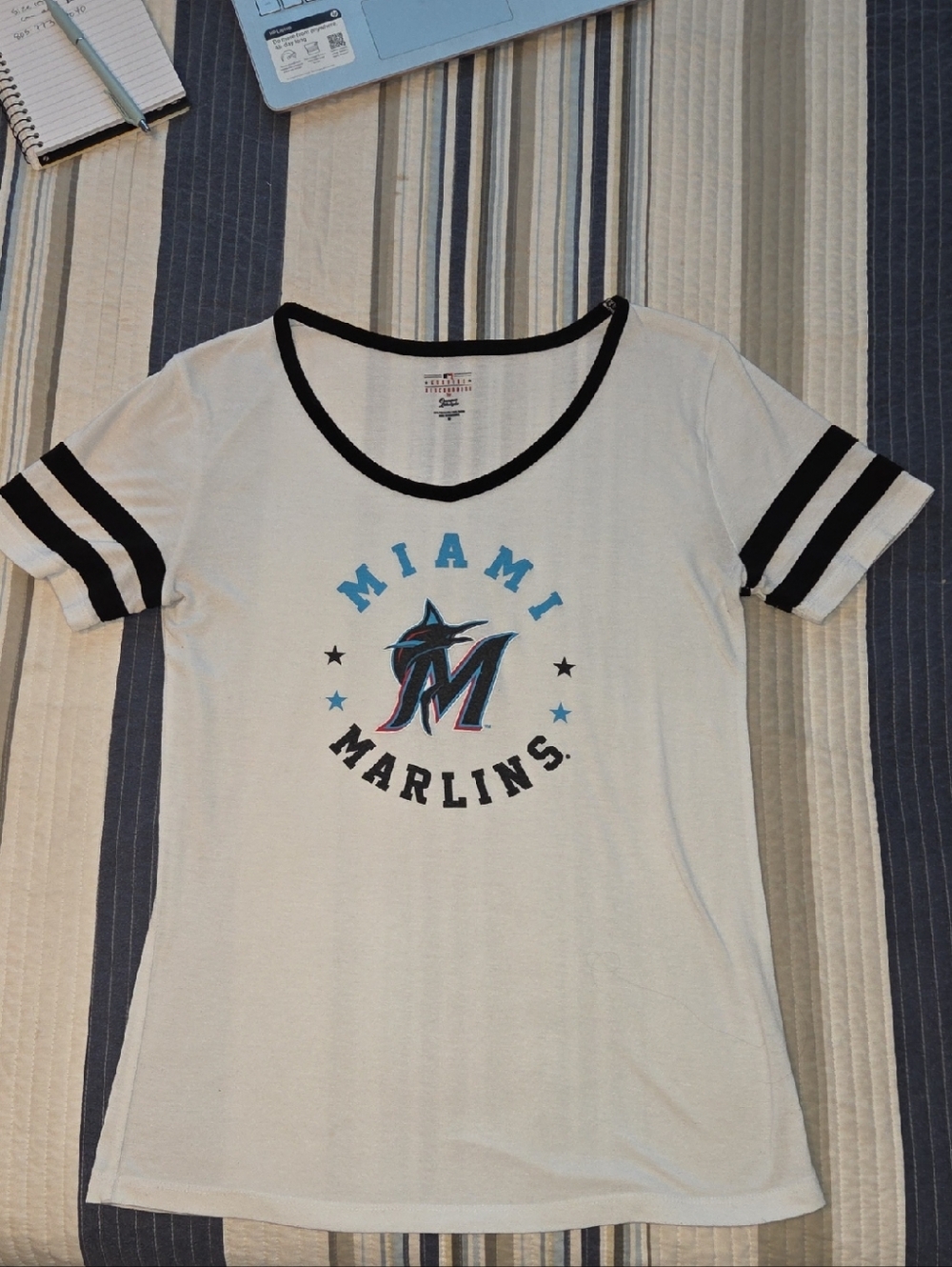 MLB Miami Marlins White Short Sleeve Tee with Black Trim